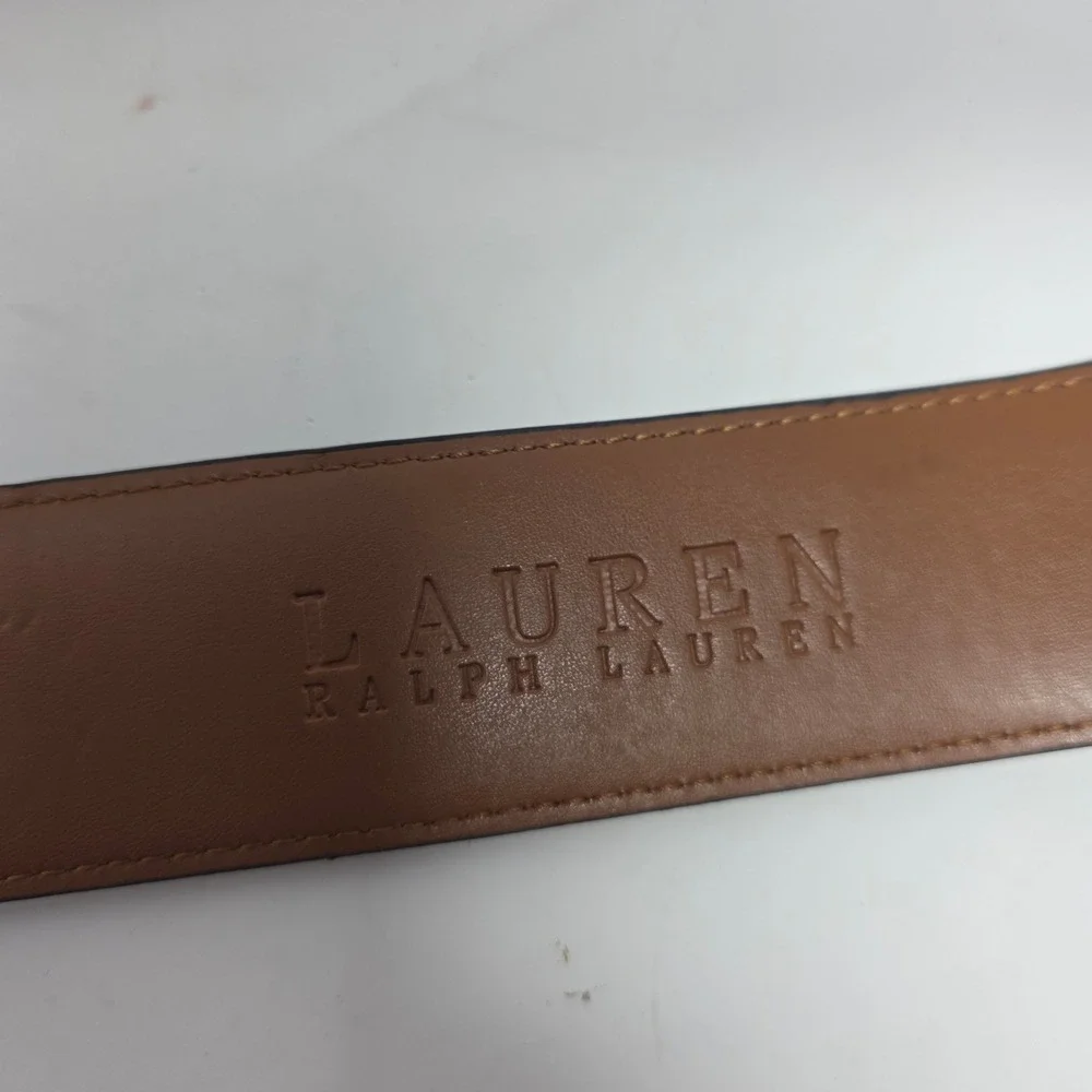 Lauren Ralph Lauren Belt M Equestrian Stirrup Print Manmade Gold Buckle Black